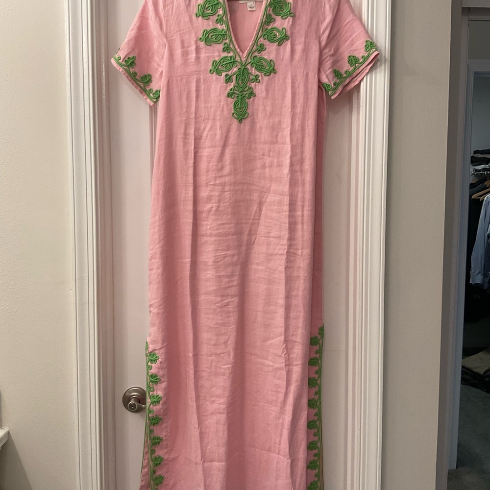 Lilly Pulitzer Pink Maxi Dress with Green Embroidery